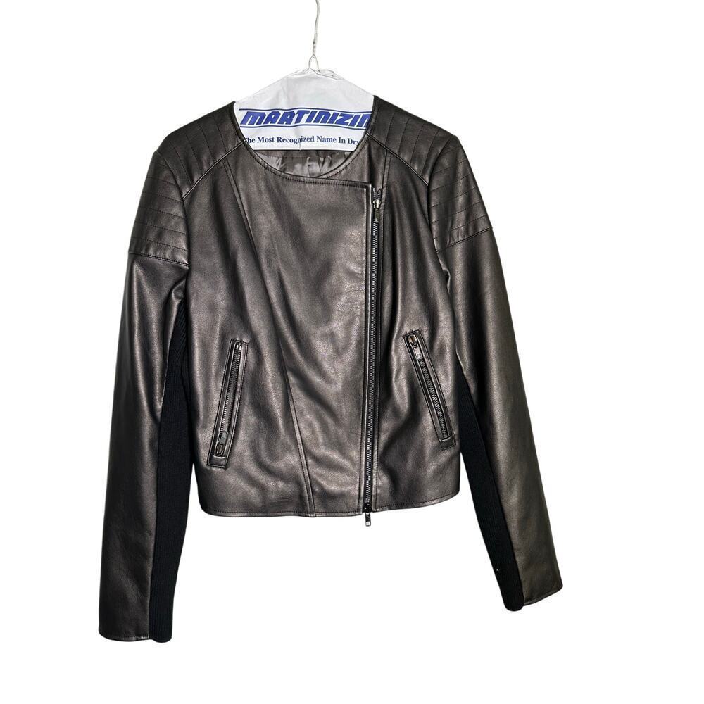BAILEY 44 Anthropologie Women’s Black Faux Leather Zip Up Layered Jacket Size 10